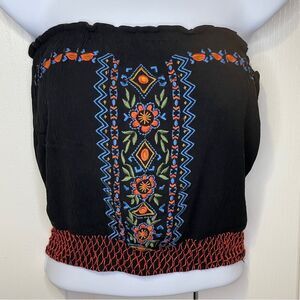 Eyeshadow Cropped Strapless Embroidered Top Elastic Waist Black Orange Blue Med